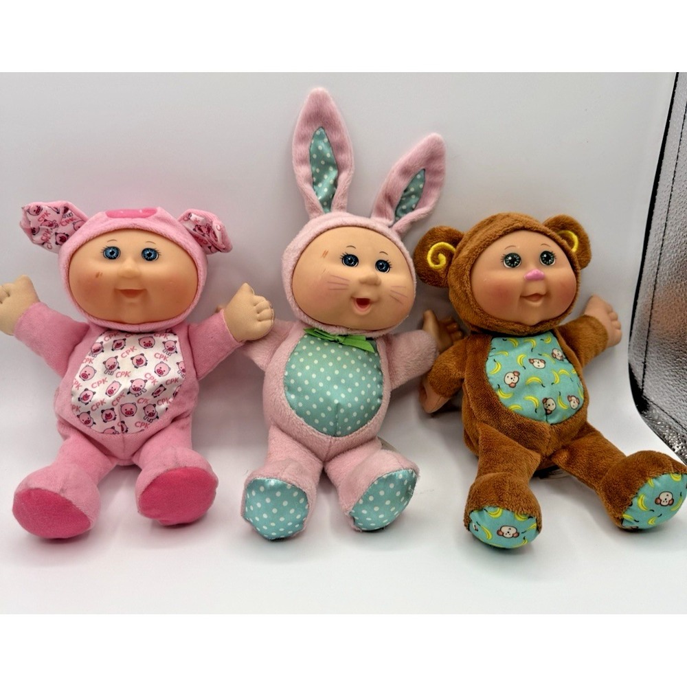 3-Cabbage Patch Kids‎ Cuties pig, bunny, monkey 10" CPK Doll Kids